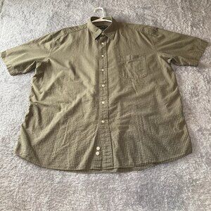 Eddie Bauer Green Cotton Short Sleeve Plaid Seersucker Button Down Shirt Size L